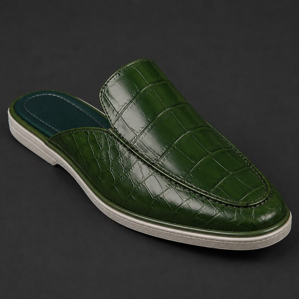 “Amazon” Koyu Yeşil Croco Mule Terlik