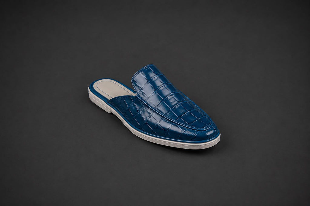 “Pacific” Koyu Mavi Croco Mule Terlik