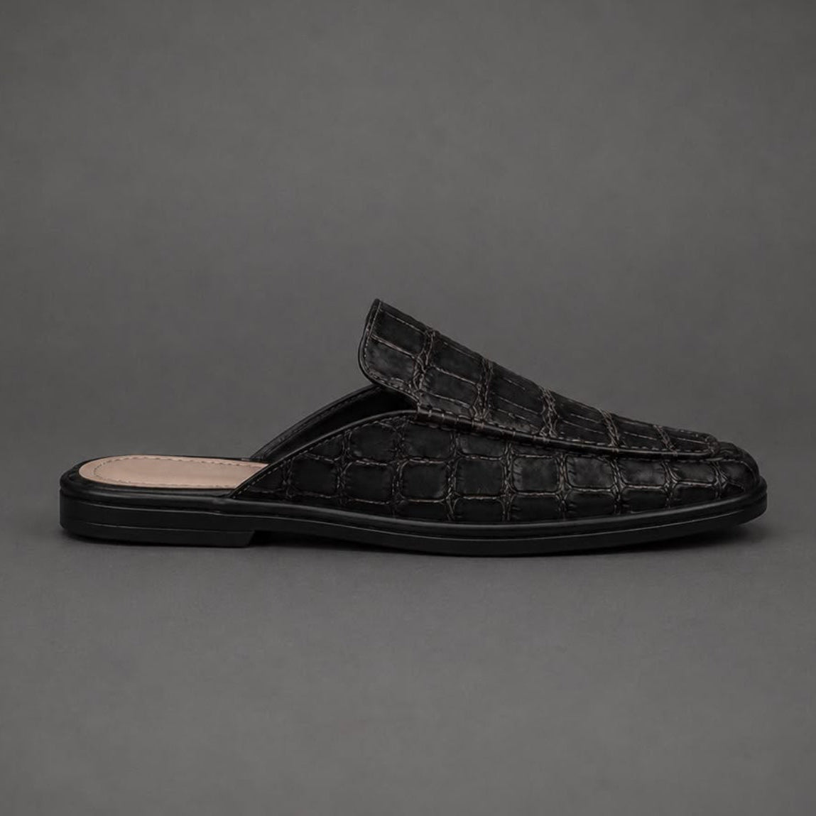 “Obsidian” Koyu Mavi Croco Mule Terlik