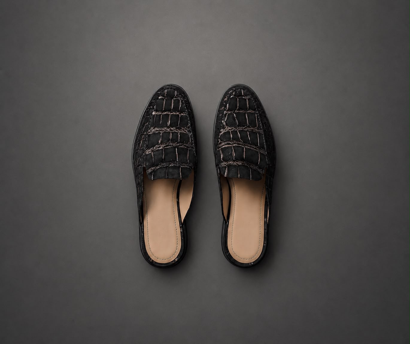 “Obsidian” Koyu Mavi Croco Mule Terlik
