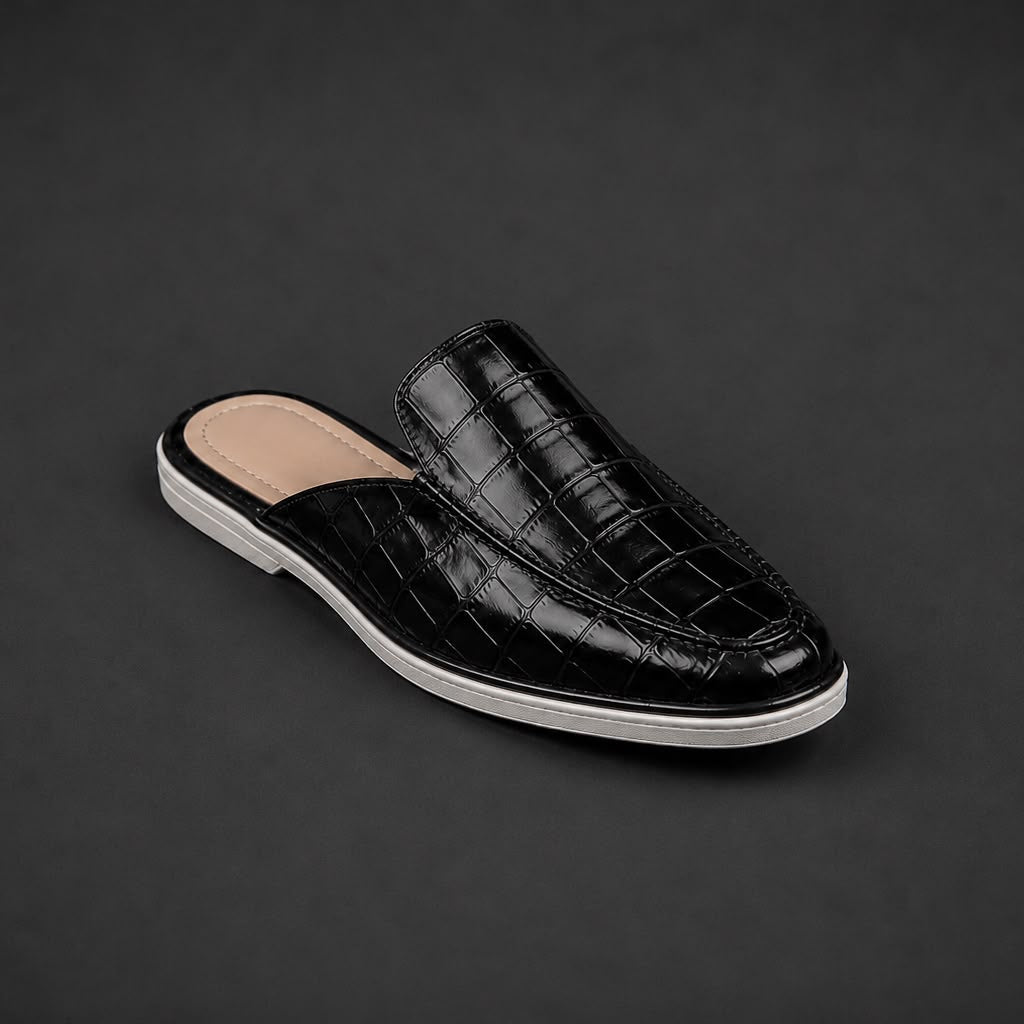 “Obsidian” Croco Mule Terlik