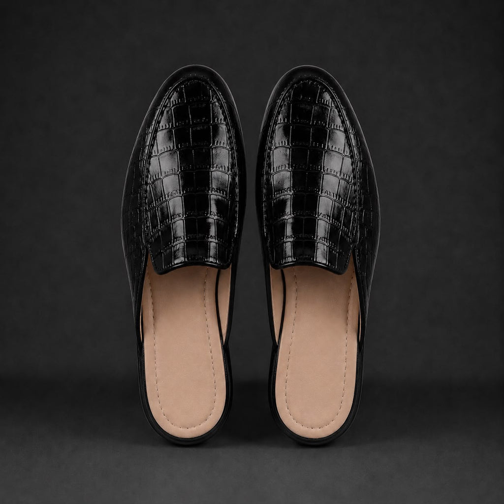 “Obsidian” Croco Mule Terlik